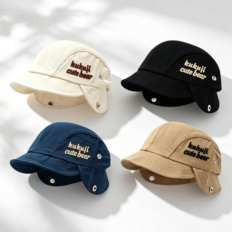 Embroidery Cap - 2026 가을 아기 귀덮개 모자 귀여운