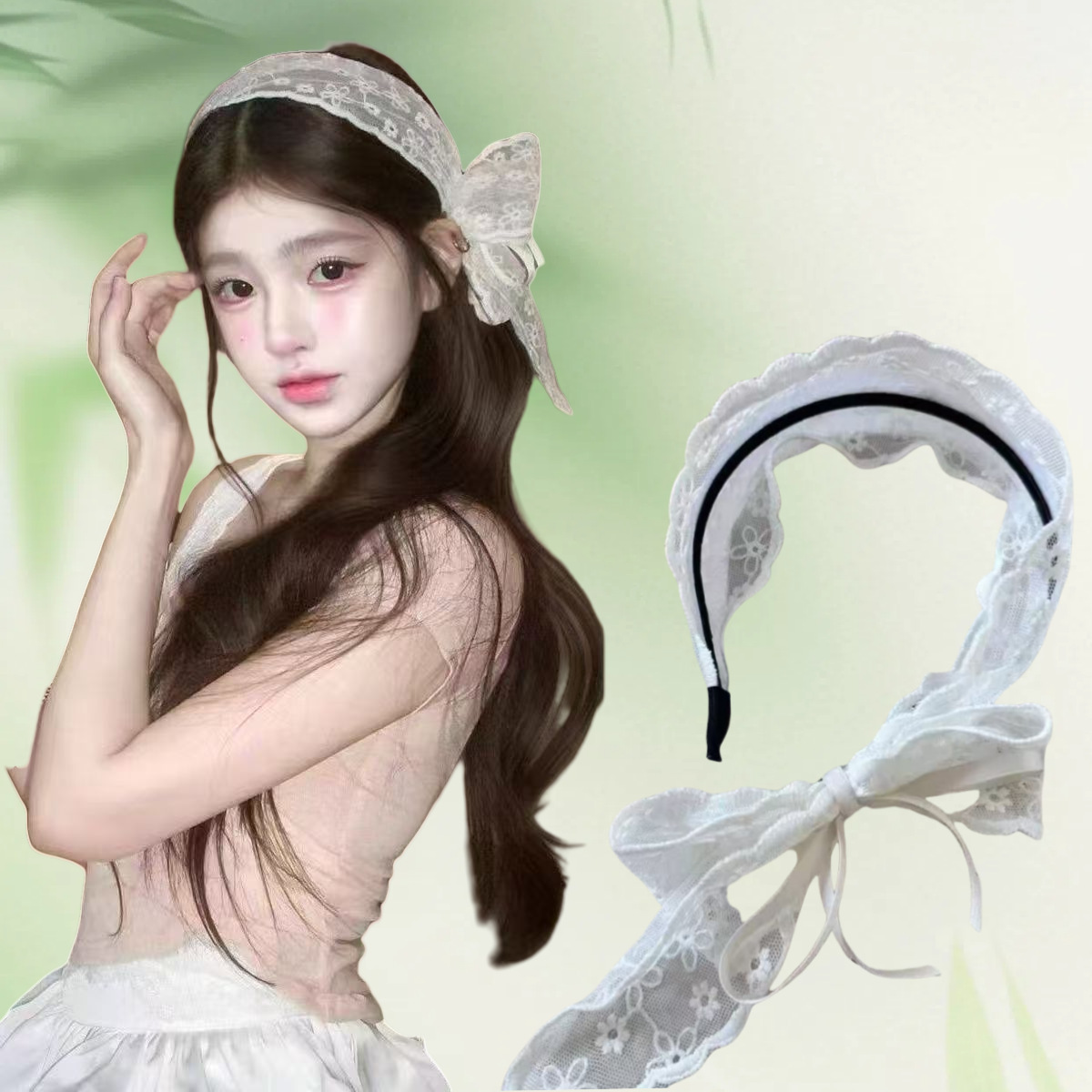 Embroidery Ribbon - 뉴 빈티지 파스토럴 레이스 헤어밴드 화이트