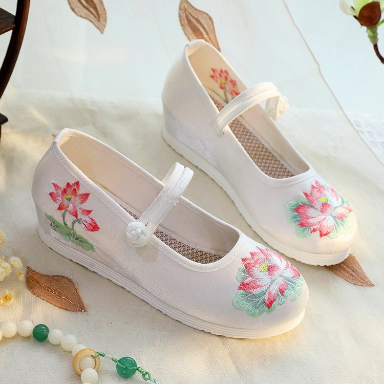 Embroidery Print - 2026 여성용 흰색 & 녹색 연꽃
