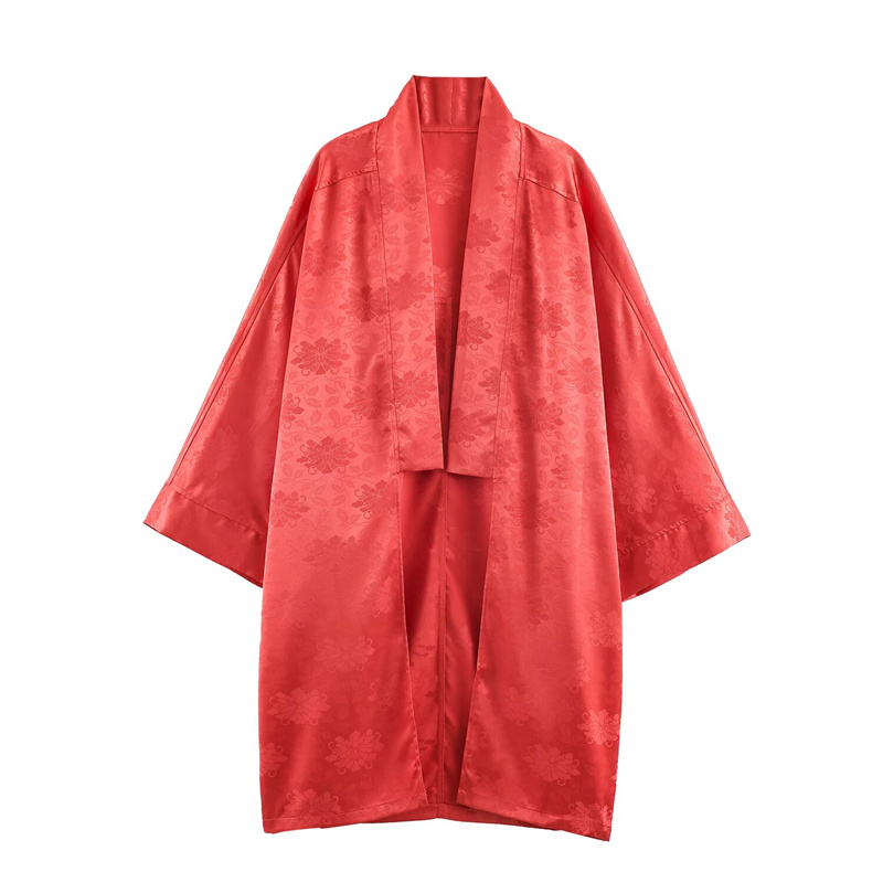 Embroidery A - 2026 봄 여성용 레드 플로럴 자카드
