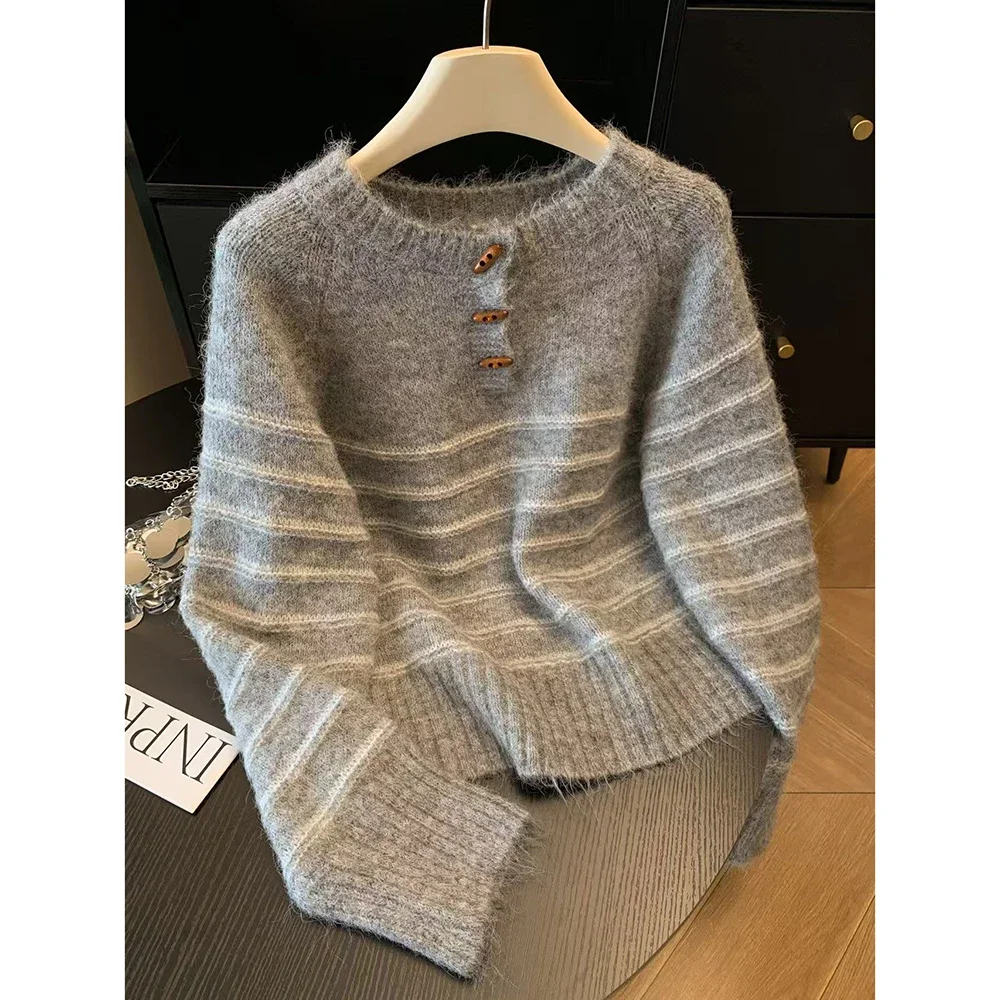 Embroidery A - 가을 겨울 여성용 스트라이프 울 캐시미어