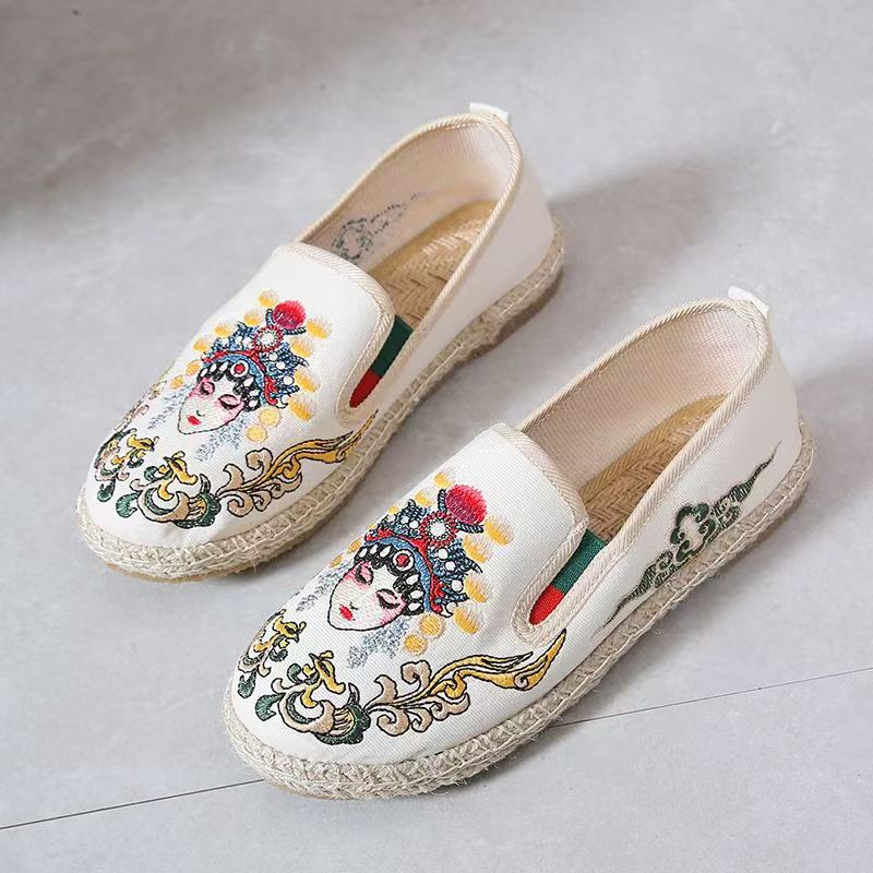 Embroidery Fabric - 여성 플랫 솔 자수 천 신발