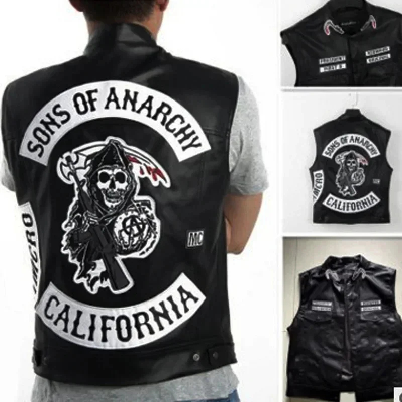 Embroidery Jacket - ABC123 가죽 남성용 오토바이 코스프레 의상
