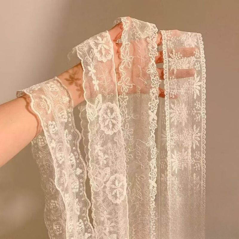 Embroidery Ribbon - 새로운 블랙 화이트 롱 레이스 꽃