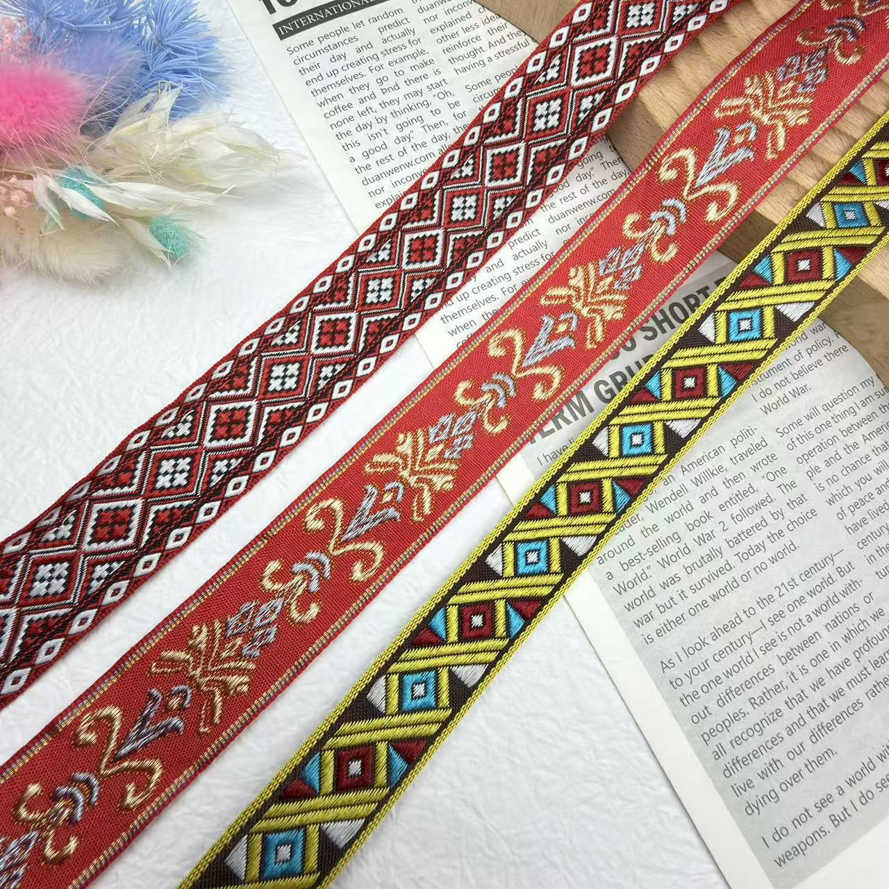 Embroidery Ribbon - 1야드 다이아몬드 자카드 레이스 트림, 민족풍