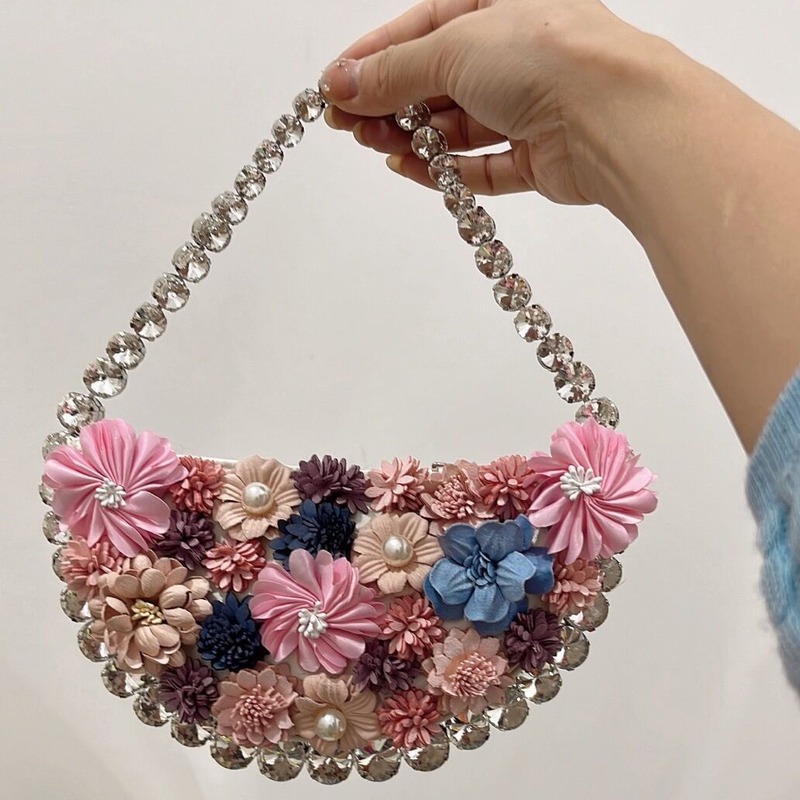 Embroidery Ribbon - 크리스탈 샤이니 라인스톤 다이아몬드 여성용 핸드백