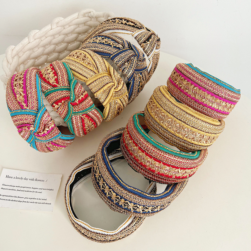 여자 여자 빈티지 보헤미안 자수 골드 반짝이 매듭 헤어 - Embroidery Knot 리뷰 및 가격