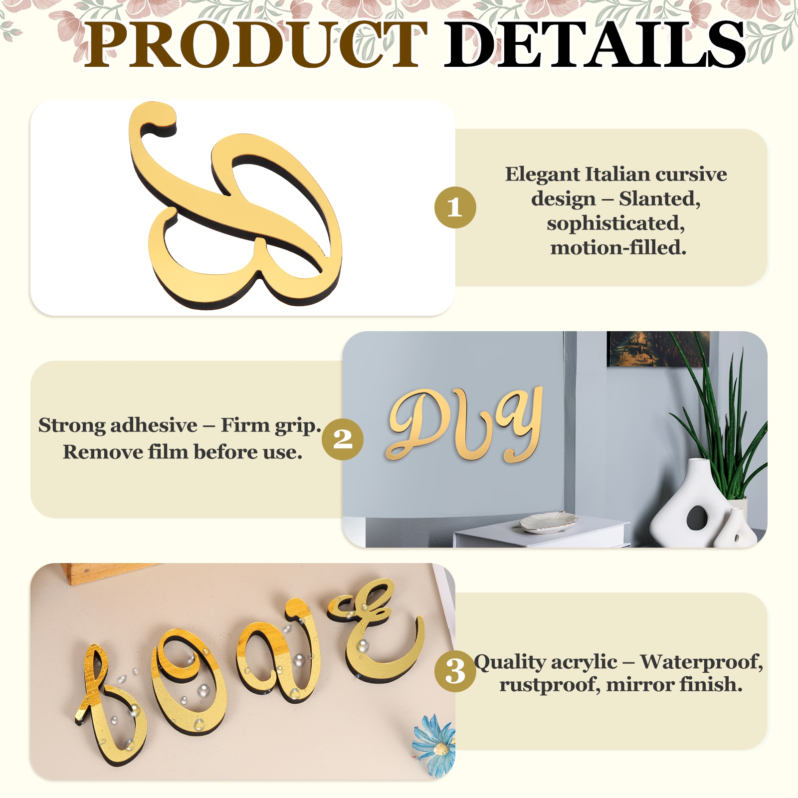 1개 4인치 3D 아크릴 알파벳 거울 벽 스티커 예술적 - Embroidery Writing 리뷰 및 가격