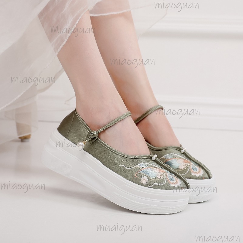 여성용 중국 스타일 자수 플랫폼 메리 제인 나비 두꺼운 - Embroidery Fabric 리뷰 및 가격