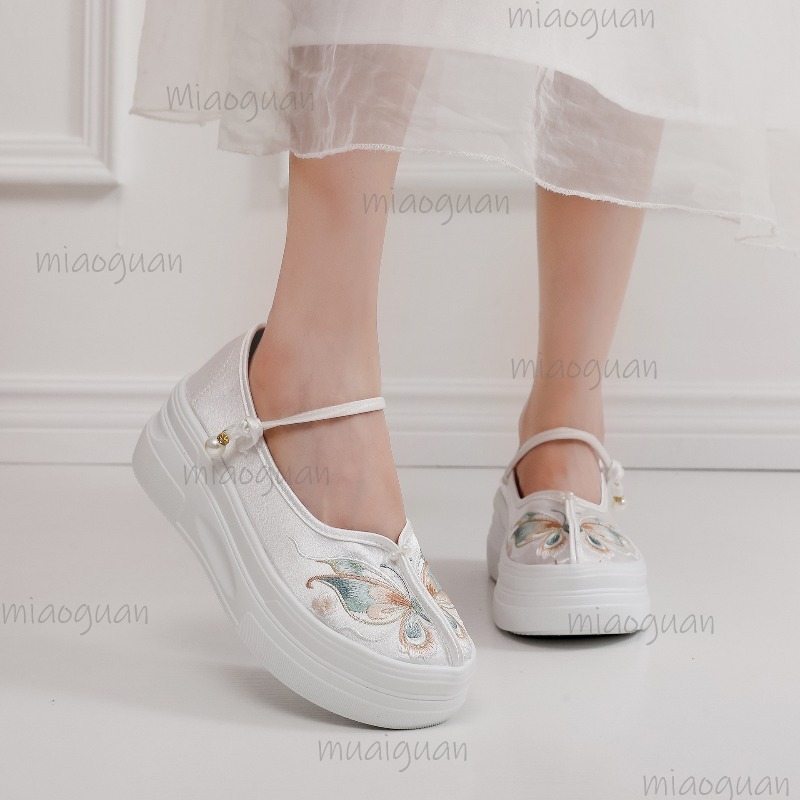 여성용 중국 스타일 자수 플랫폼 메리 제인 나비 두꺼운 - Embroidery Fabric 리뷰 및 가격