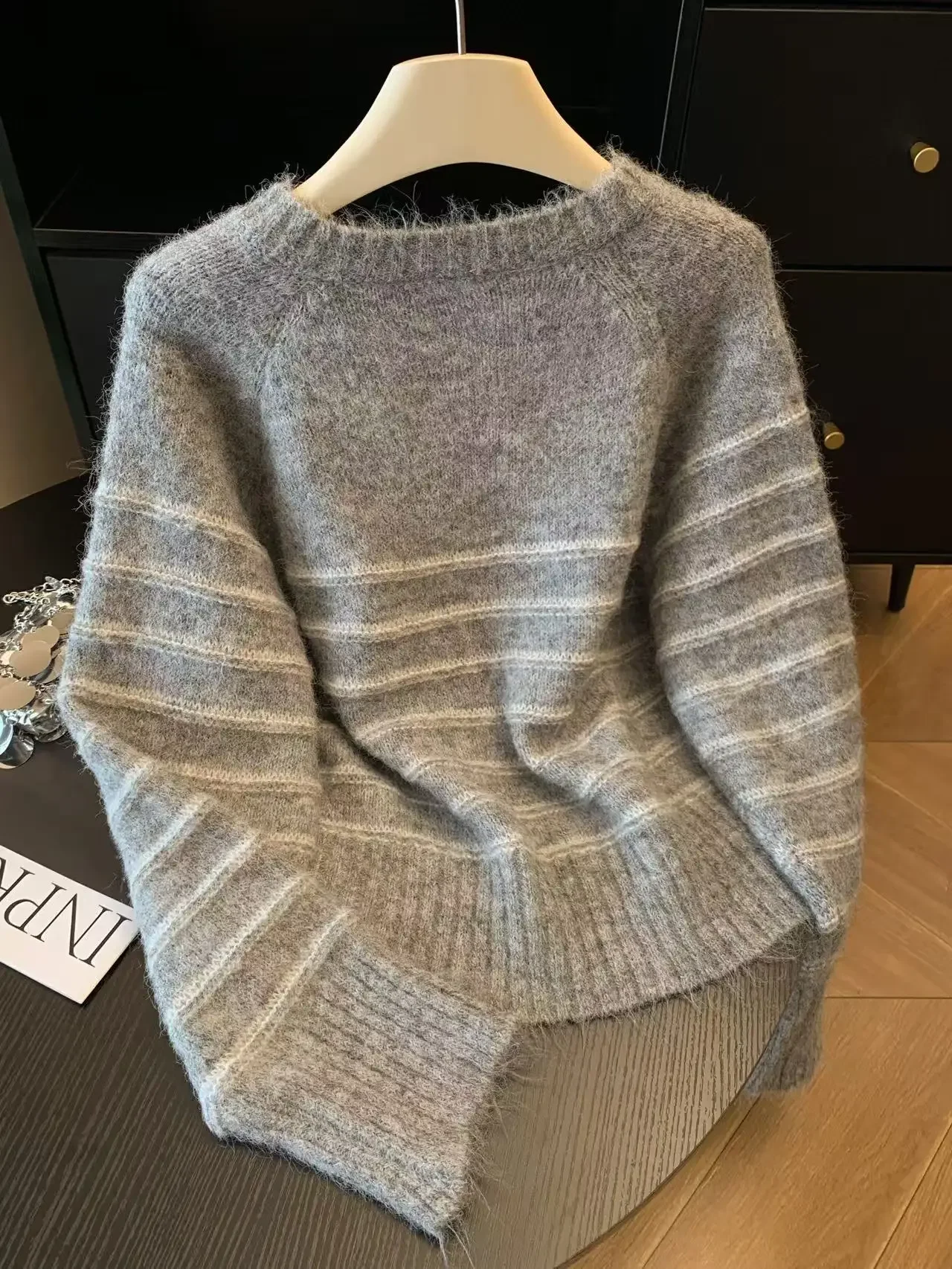 가을 겨울 여성용 스트라이프 울 캐시미어 스웨터, 루즈 - Embroidery A 리뷰 및 가격