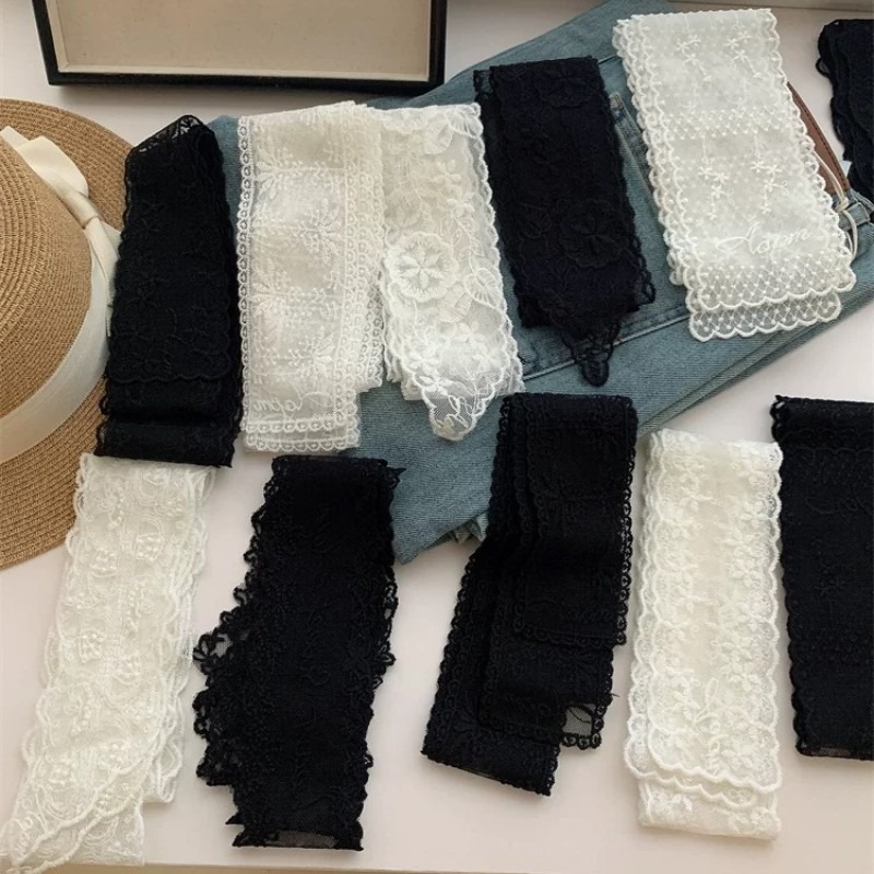 새로운 블랙 화이트 롱 레이스 꽃 자수 스카프 다기능  - Embroidery Ribbon 리뷰 및 가격