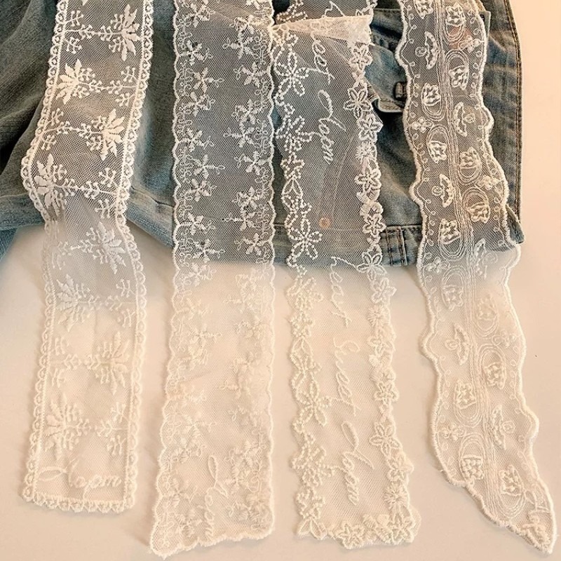 새로운 블랙 화이트 롱 레이스 꽃 자수 스카프 다기능  - Embroidery Ribbon 리뷰 및 가격