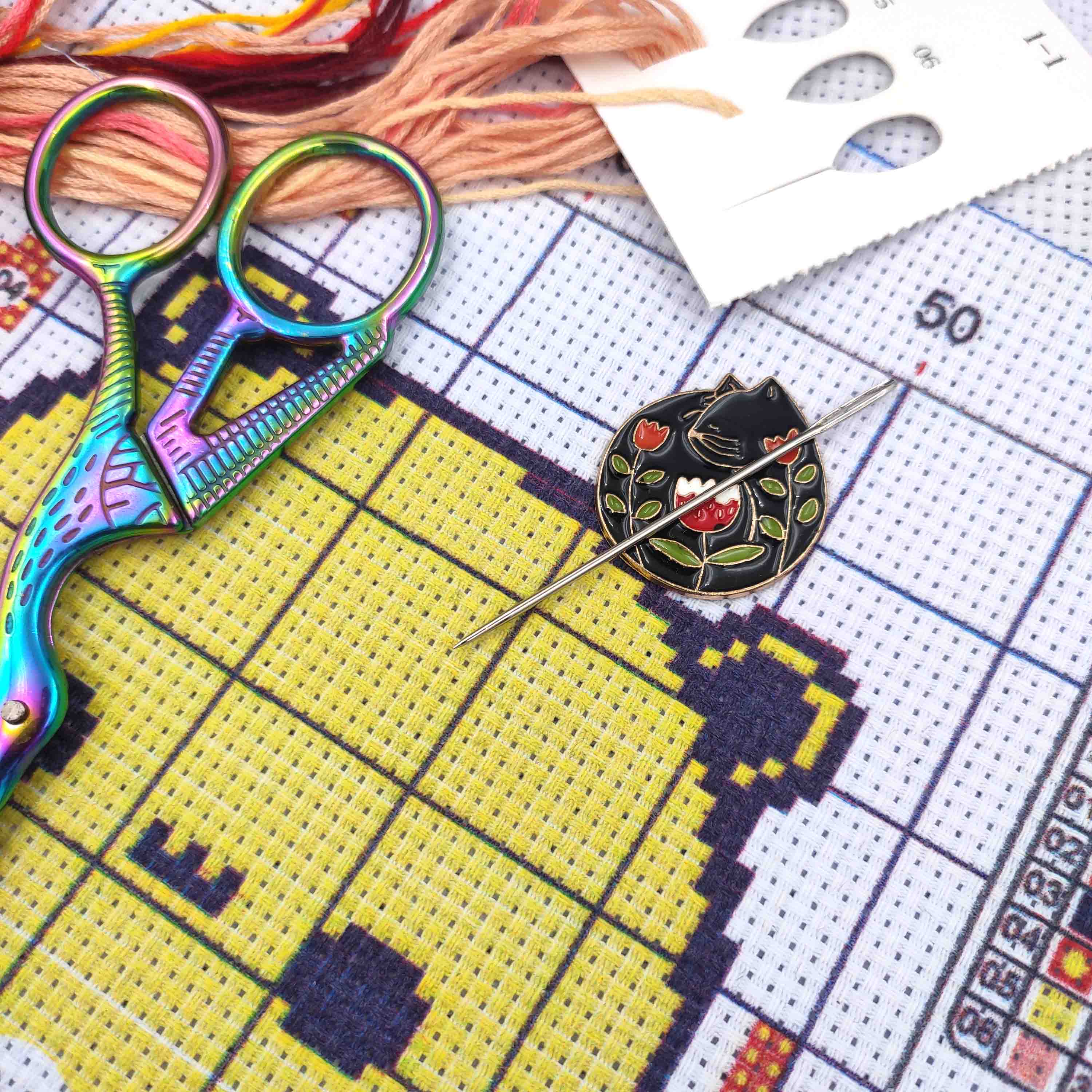 바늘 Minder 자기 2 고양이 세트 검정 흰색 바느 - Needle Minder Magnet 리뷰 및 가격