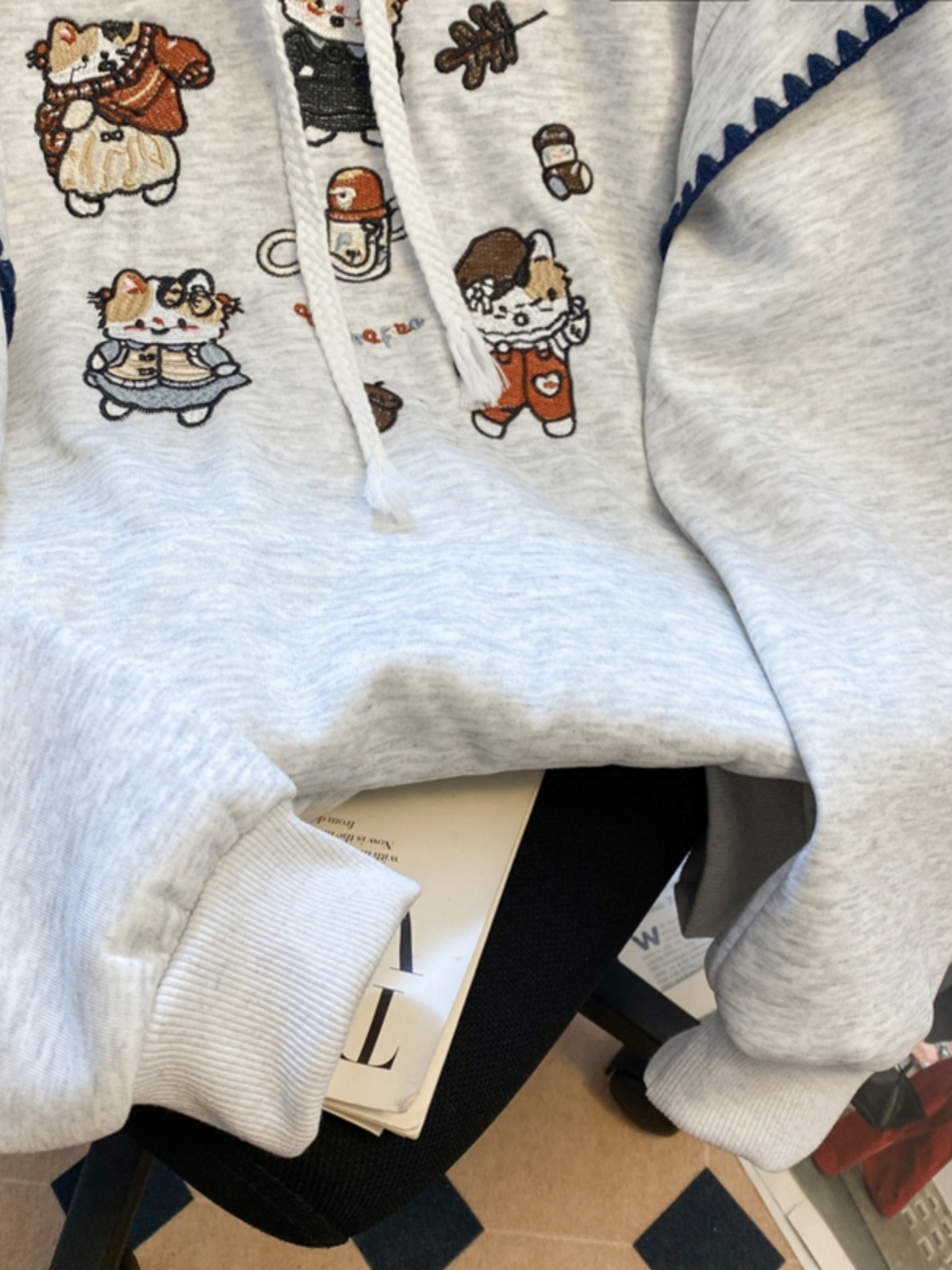 카와이 고양이 자수 양털 후드티 여성용 스몰 사이즈 재 - Embroidery Jacket 리뷰 및 가격