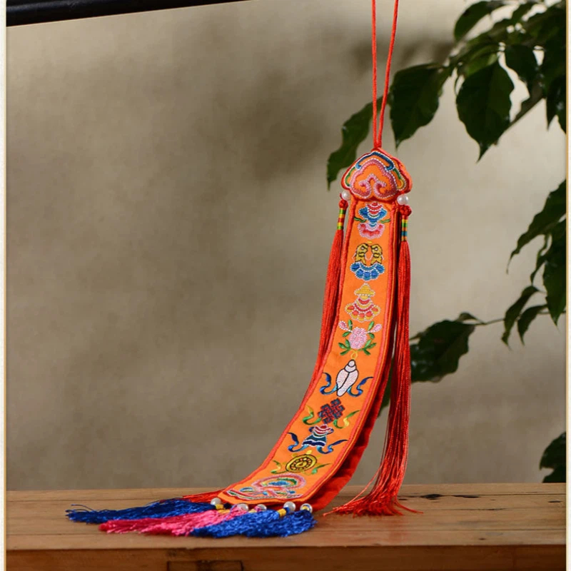 티베트 리본 깃발 네팔 수제 8개의 길조 부적 탬버린  - Embroidery Ribbon 리뷰 및 가격