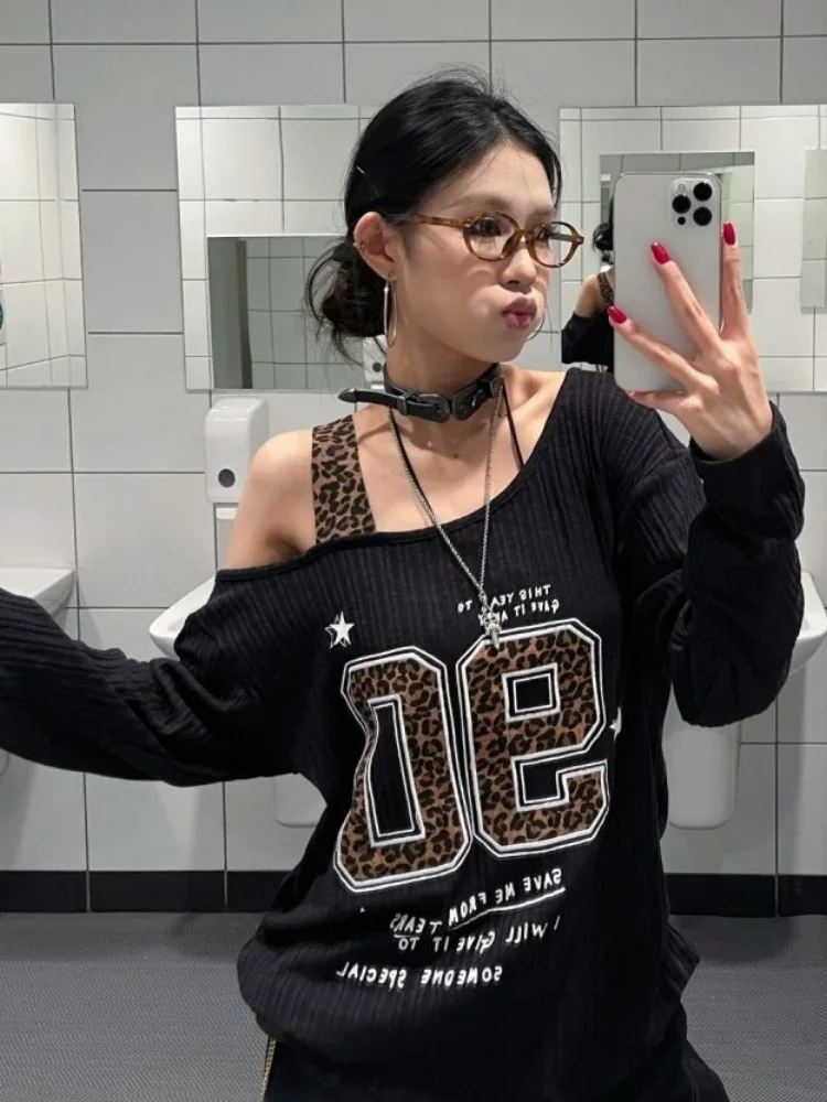 Y2K 패치워크 레오파드 프린트 티셔츠 여성 루즈핏 스 - Embroidery A 리뷰 및 가격