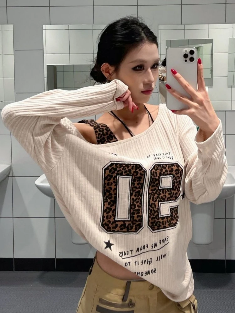 Y2K 패치워크 레오파드 프린트 티셔츠 여성 루즈핏 스 - Embroidery A 리뷰 및 가격