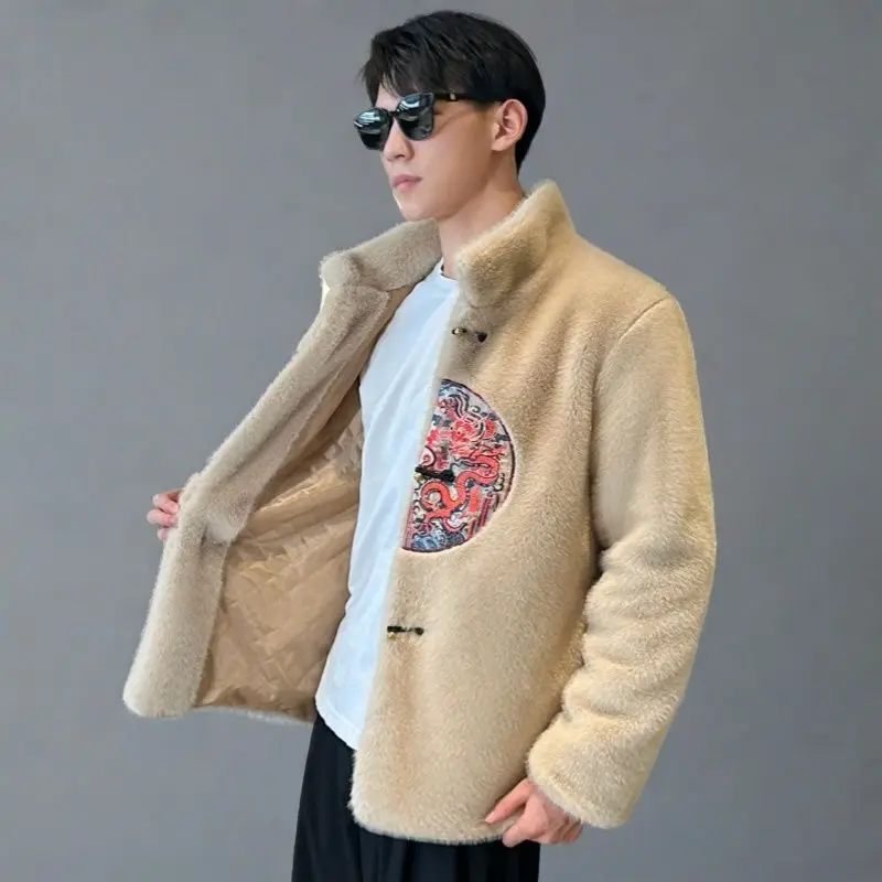 겨울 퍼 재킷 자수 남성 의류 따뜻한 버튼 남성 인조  - Embroidery Jacket 리뷰 및 가격