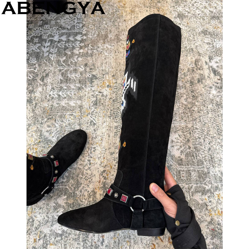 ABENGYA 2026 겨울 새로운 무릎 높은 부츠 여 - Embroidery Print 리뷰 및 가격
