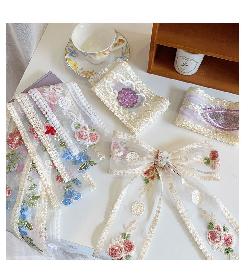 1 야드 레이스 자수 꽃 리본 DIY 9cm 활 머리띠 - Embroidery Ribbon 리뷰 및 가격