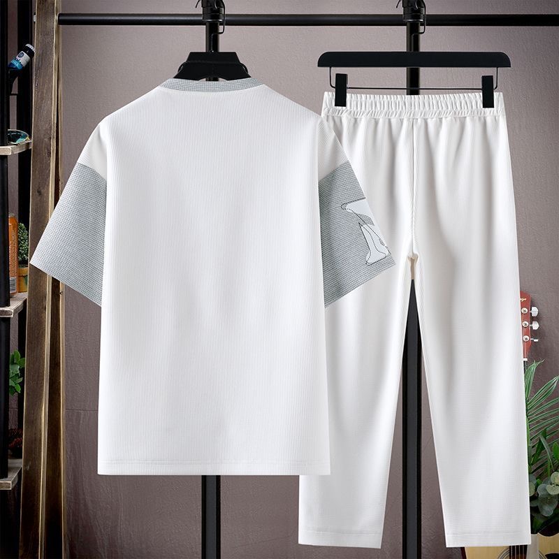 여름 패션 트렌디 프린트 반팔 티셔츠 스포츠 세트 남성 - Embroidery Print 리뷰 및 가격