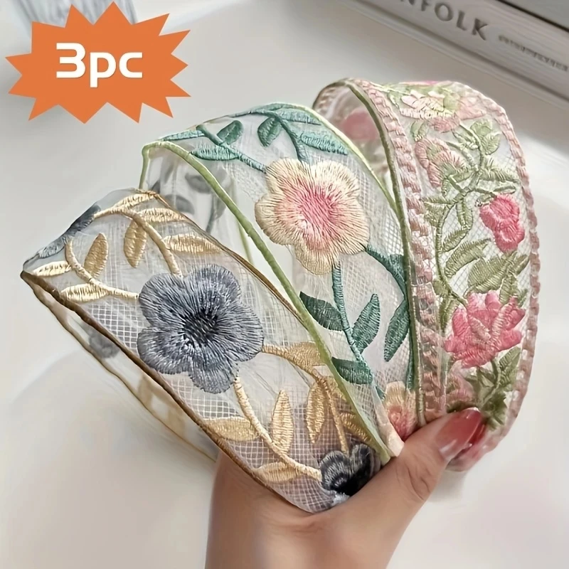 1/3pcs 우아한 쉬폰 자수 꽃 헤어 밴드 – 여성을 - Embroidery Zone 리뷰 및 가격