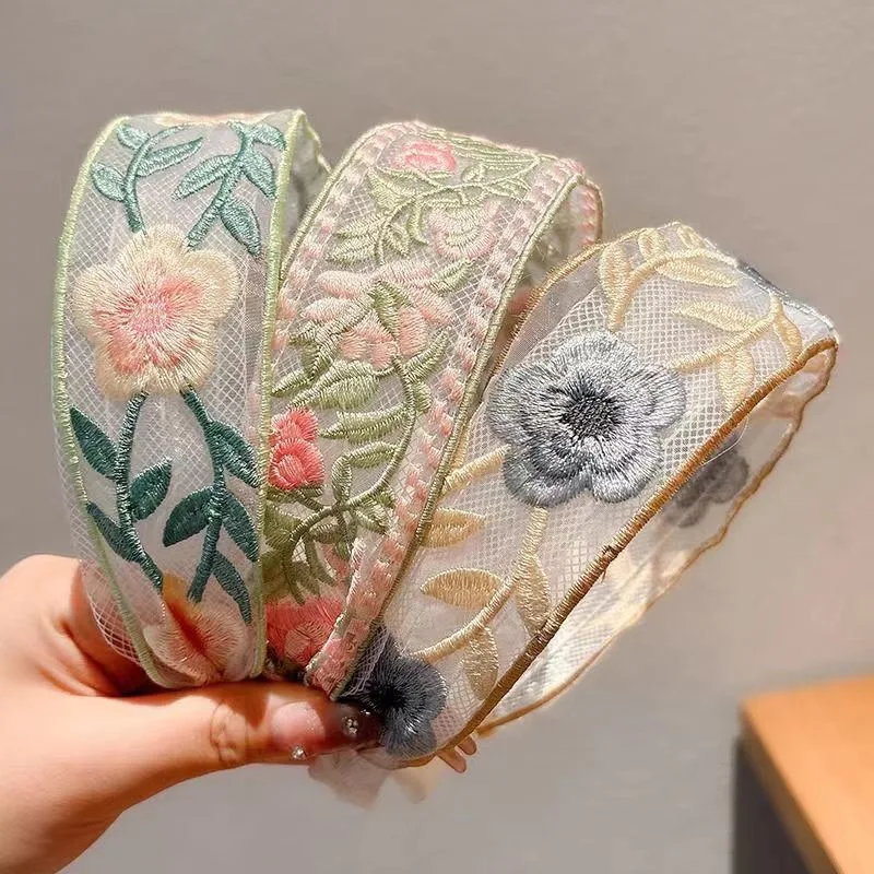 1/3pcs 우아한 쉬폰 자수 꽃 헤어 밴드 – 여성을 - Embroidery Zone 리뷰 및 가격