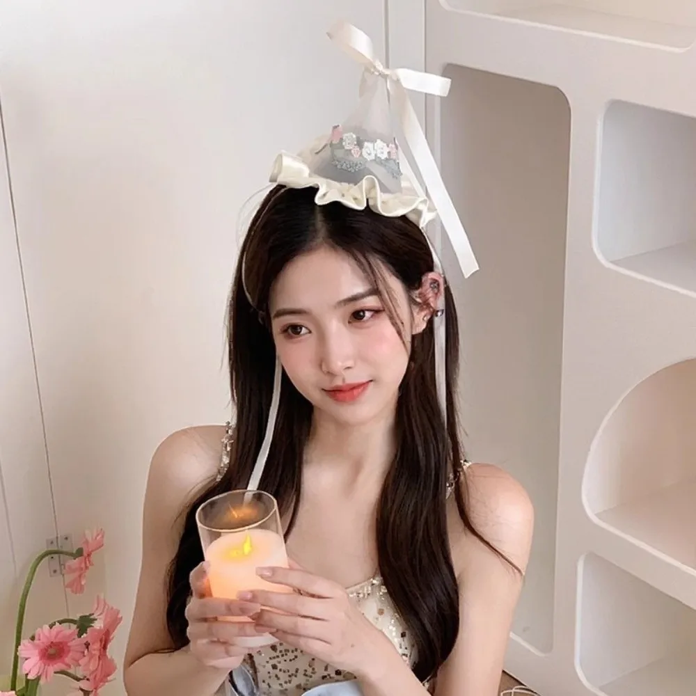 귀여운 스타일 자수 메쉬 생일 모자 헤어 클립 리본 꽃 - Embroidery Ribbon 리뷰 및 가격