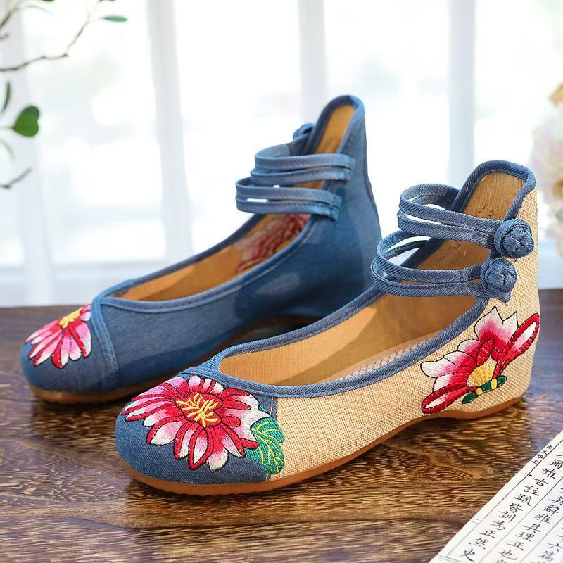 여성 웨지 힐 자수 천 신발 봄 여름 새로운 민족 스타 - Embroidery Fabric 리뷰 및 가격