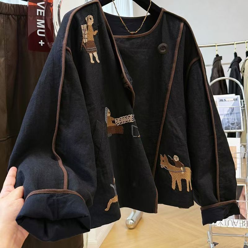 여성용 헤비 자수 라운드넥 숏, 가을 신상 루즈핏 다용 - Embroidery A 리뷰 및 가격