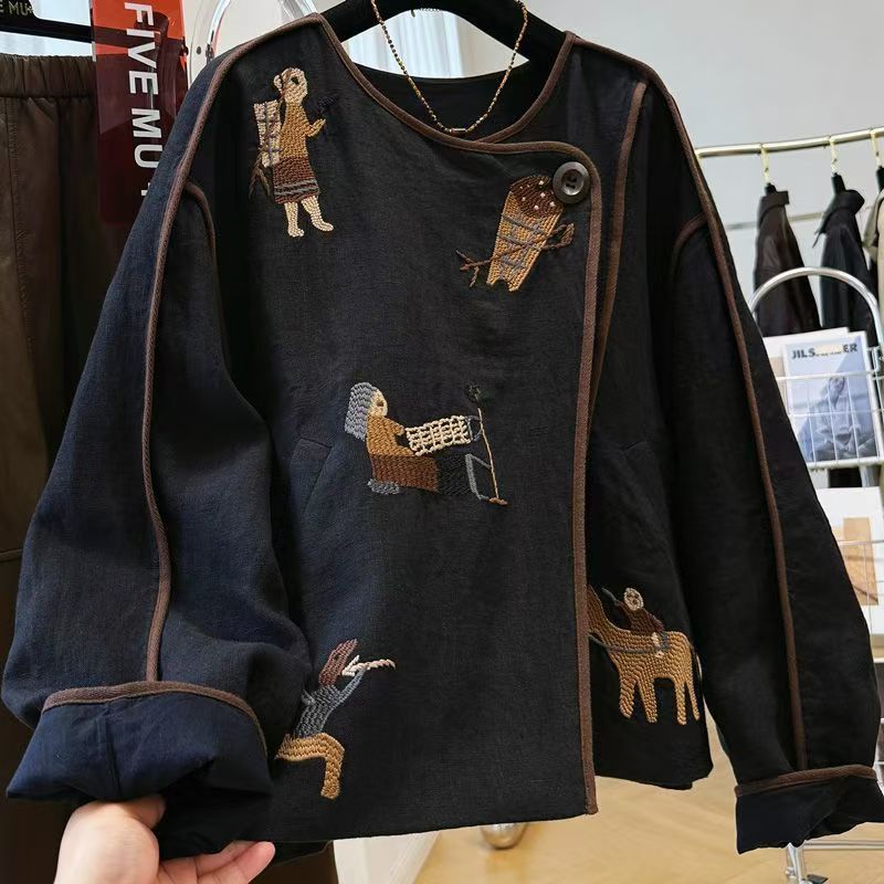 여성용 헤비 자수 라운드넥 숏, 가을 신상 루즈핏 다용 - Embroidery A 리뷰 및 가격